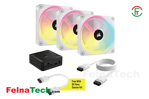 Corsair iCUE LINK QX120 RGB 3 in 1 120mm PWM Case Fan Starter Kit with iCUE LINK System Hub White