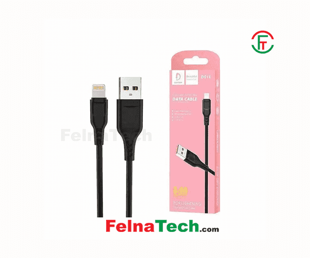 Denmen Lightning Cable 1 m D01L branded high durability fast charging cable black